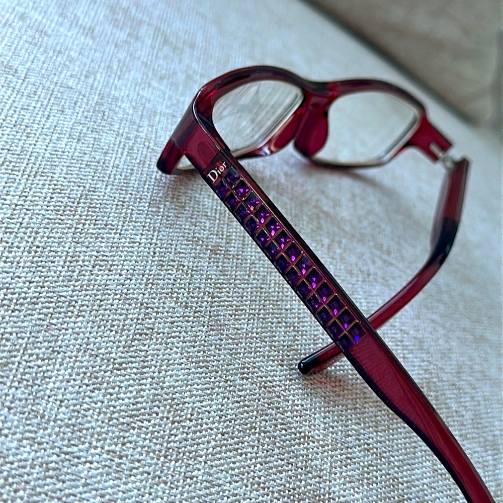 Dior Burgundy Designer Eyeglasses with Crystal Accents